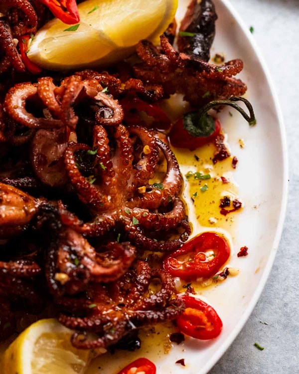 Crispy marinated baby octopus