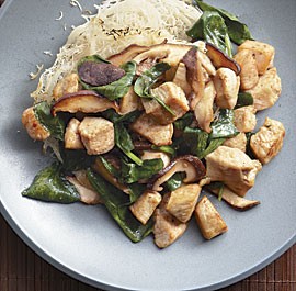 Crispy noodle cakes with hoisin chicken