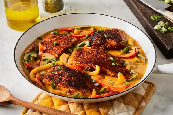 Crispy one-pan salmon with Creole cream sauce