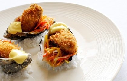 Crispy oysters with pickled vegetable salad and citrus mayonnaise