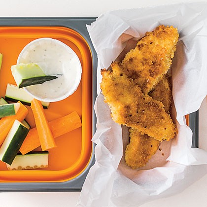 Crispy pan-fried chicken with ranch dipping sauce