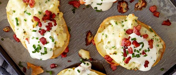 Crispy pancetta, chive and soured cream jackets