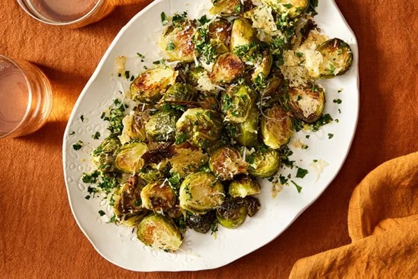 Crispy Parmesan Brussels sprouts with gremolata