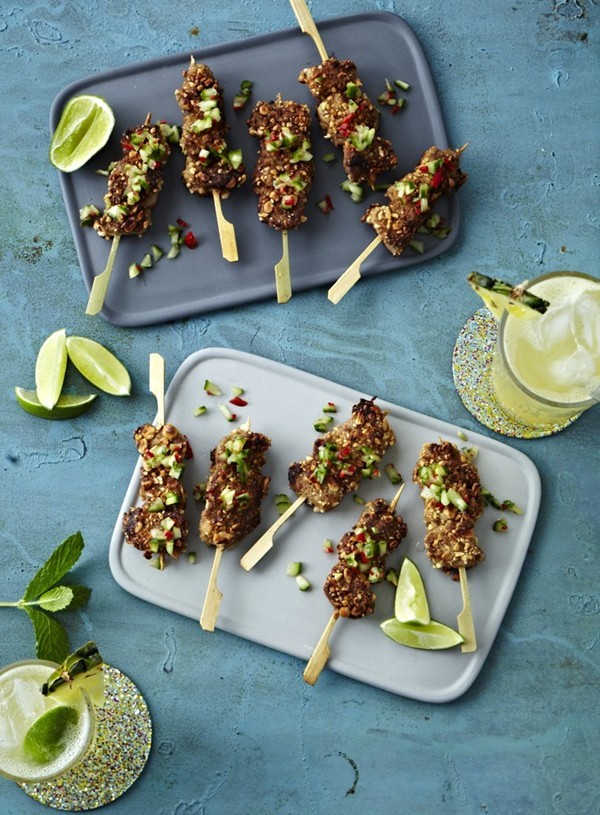 Crispy peanut and lamb skewers