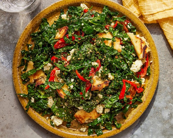 Crispy pita and feta kale salad