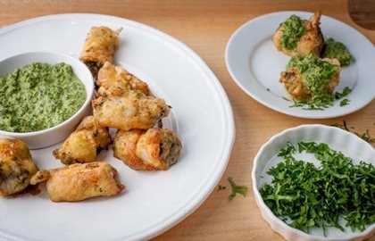 Crispy plaice and mint pinwheels