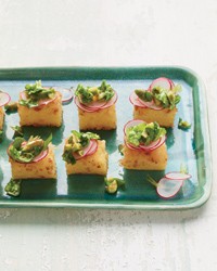 Crispy polenta bites with arugula tapenade