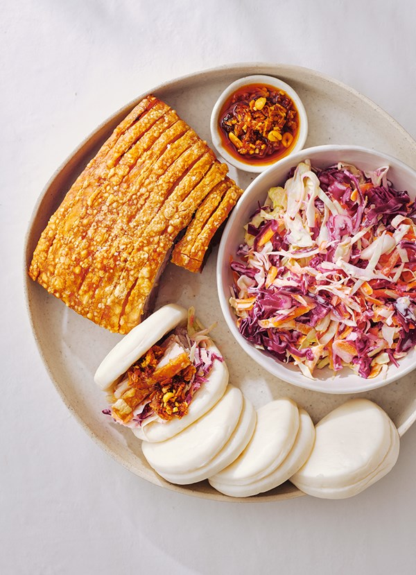 Crispy pork belly bao buns