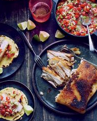 Crispy pork belly tacos with pico de gallo