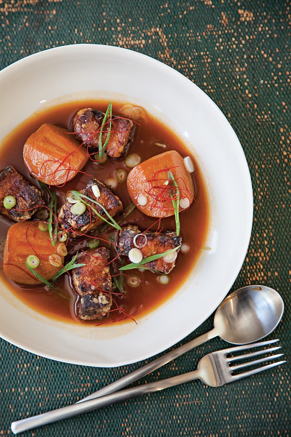 Crispy pork belly with persimmons