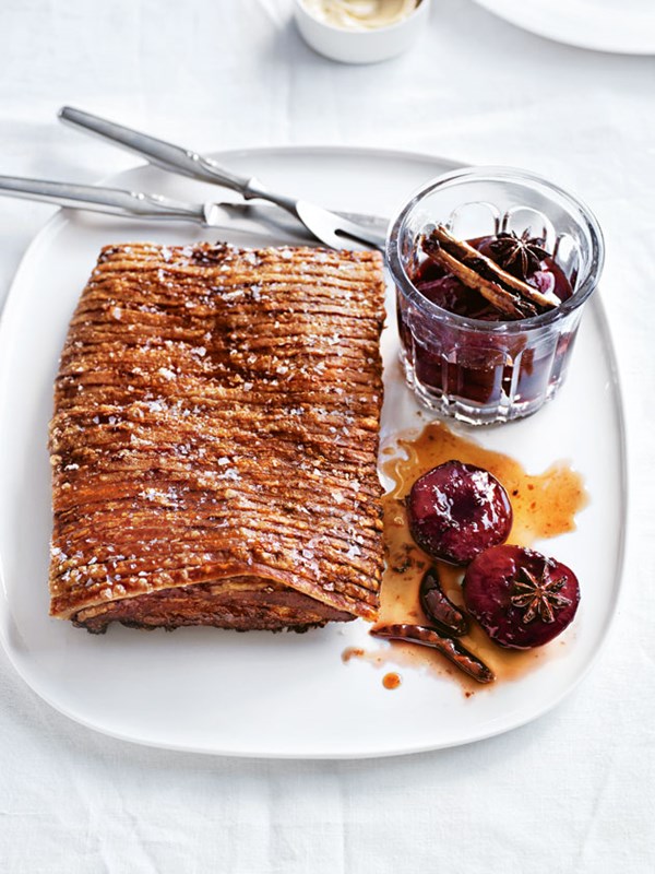 Crispy pork belly with spiced plum sauce