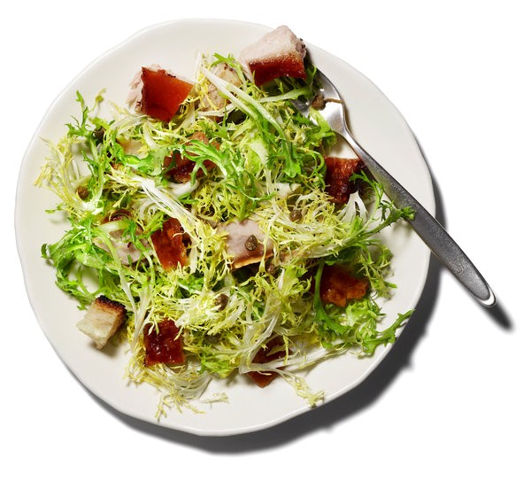 Crispy pork cheek, belly or turkey-thigh salad