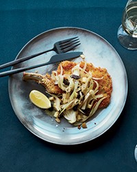 Crispy pork chops with warm fennel salad