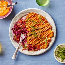 Crispy pork cutlets with kimchi slaw