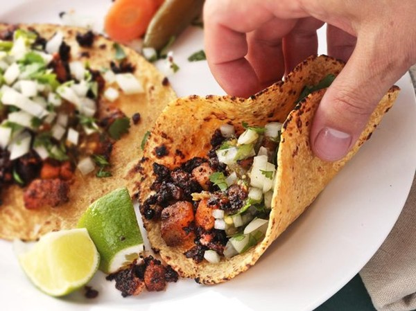 Crispy potato and chorizo tacos