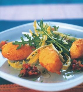 Crispy potato and goat’s cheese ricotta fritters
