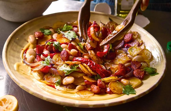 Crispy potato, chorizo & aïoli salad