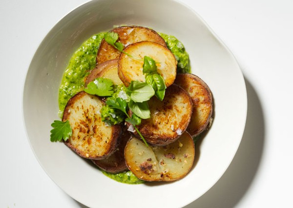 Crispy potato salad with anchovy chimichurri