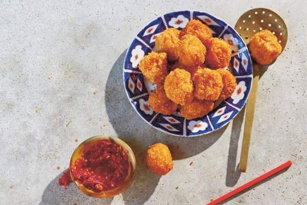 Crispy prawn balls with fermented chilli dip