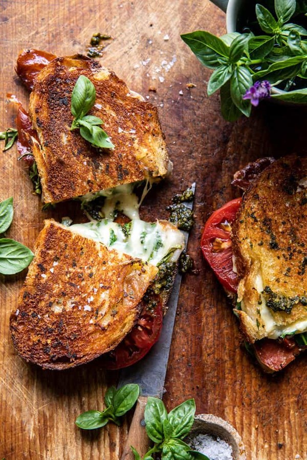 Crispy prosciutto, sage pesto, and tomato grilled cheese