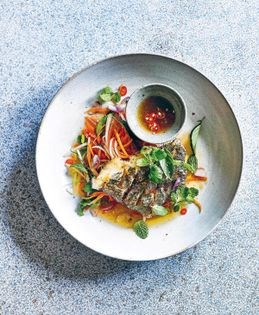Crispy red snapper with green papaya salad
