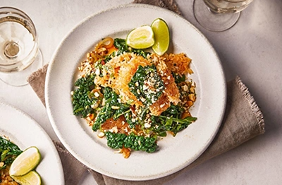 Crispy rice, cashew & cavolo nero salad