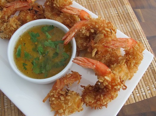 Crispy Rice Chex® coconut shrimp (gluten free) with tangy pineapple-chili dip