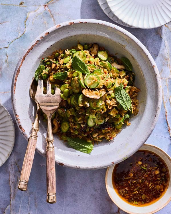 Crispy rice salad with ginger-sesame dressing