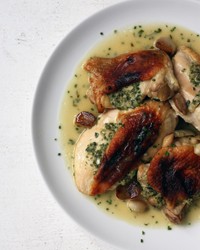Crispy roast chicken and shallots with miso gravy