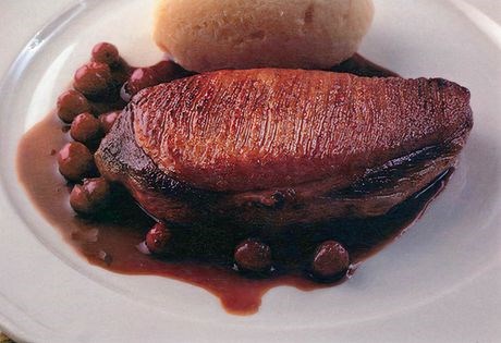 Crispy roast duck breasts with parsnip purée