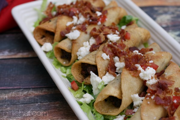 Crispy rolled black bean and bacon tacos (Black bean and bacon flautas)
