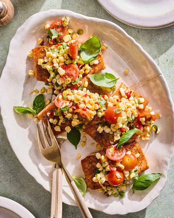 Crispy salmon succotash
