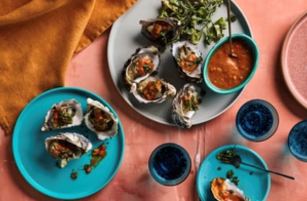Crispy saltbush oysters with karkalla salsa