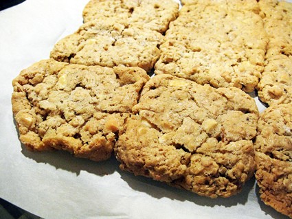 Crispy salted white chocolate oatmeal cookies
