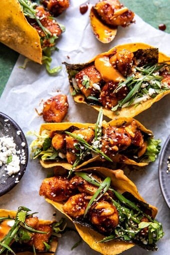 Crispy sesame ginger chicken tacos