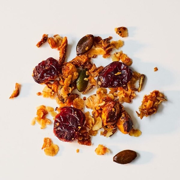 Crispy shallot, pistachio and cranberry savoury granola 