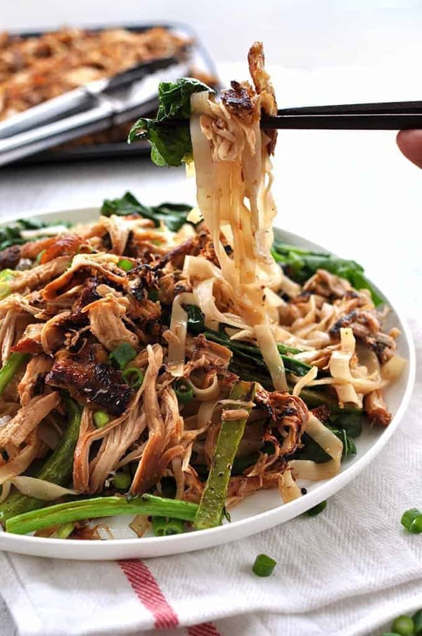 Crispy shredded chicken noodle stir fry