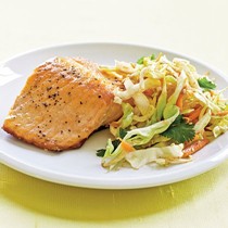 Crispy skin salmon with fiery Asian slaw