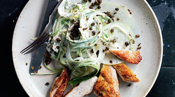 Crispy-skinned chicken with zucchini and fennel salad