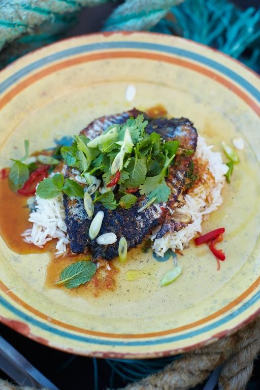 Crispy-skinned mackerel with Asian-inspired dressing