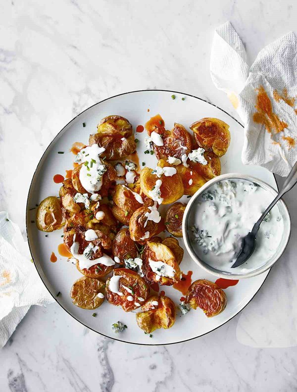 Crispy smashed Buffalo potatoes