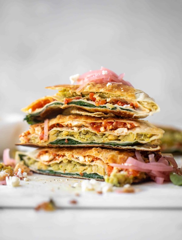 Crispy smashed chickpea tortilla wrap