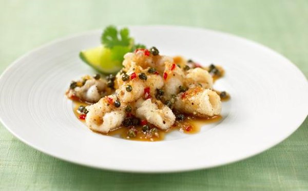 Crispy squid with green peppercorn and chilli dressing [Susie Carter]