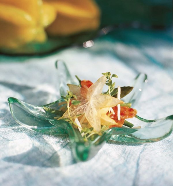 Crispy starfruit and asparagus salad