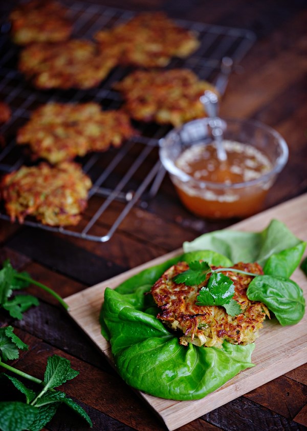 Crispy sweet potato pancake lettuce wraps 