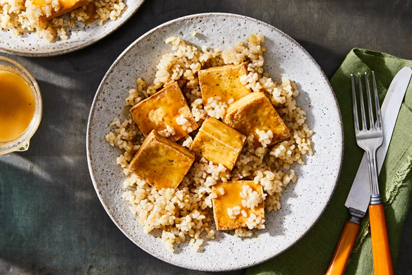 Crispy tofu with maple-Dijon glaze