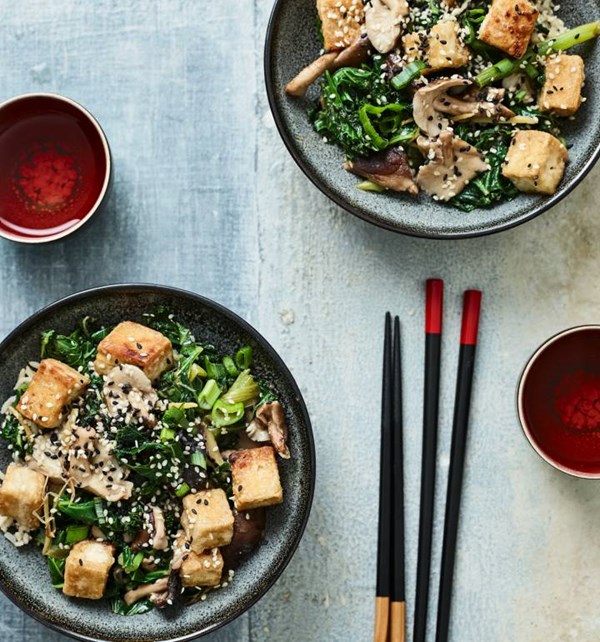 Crispy tofu with miso-ginger veg