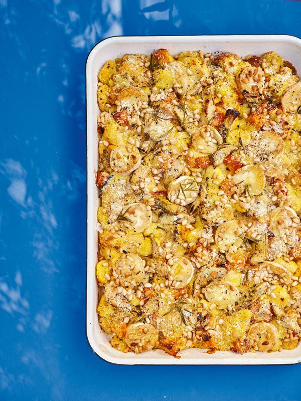 Crispy-topped artichoke, butternut squash & rosemary baked gnocchi