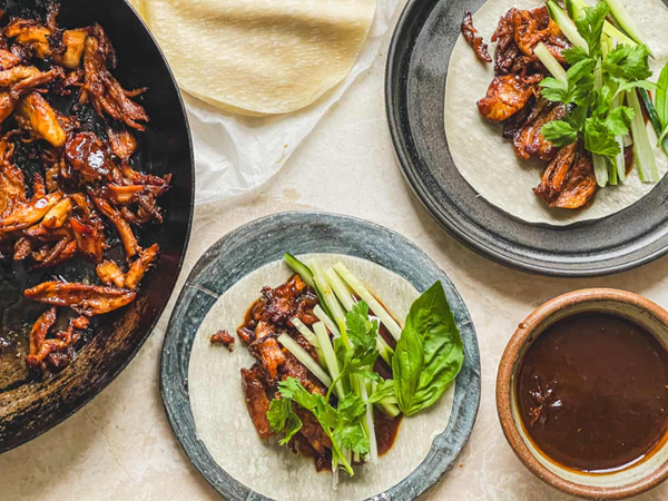 Crispy turkey pancakes with hoisin sauce