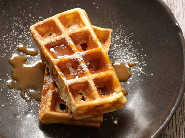 Crispy waffles with salted caramel coulis (Bake the Book)